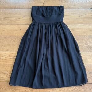 J. Crew Silk Chiffon Babydoll Strapless Dress Size 4 Vintage Y2K Midi Black